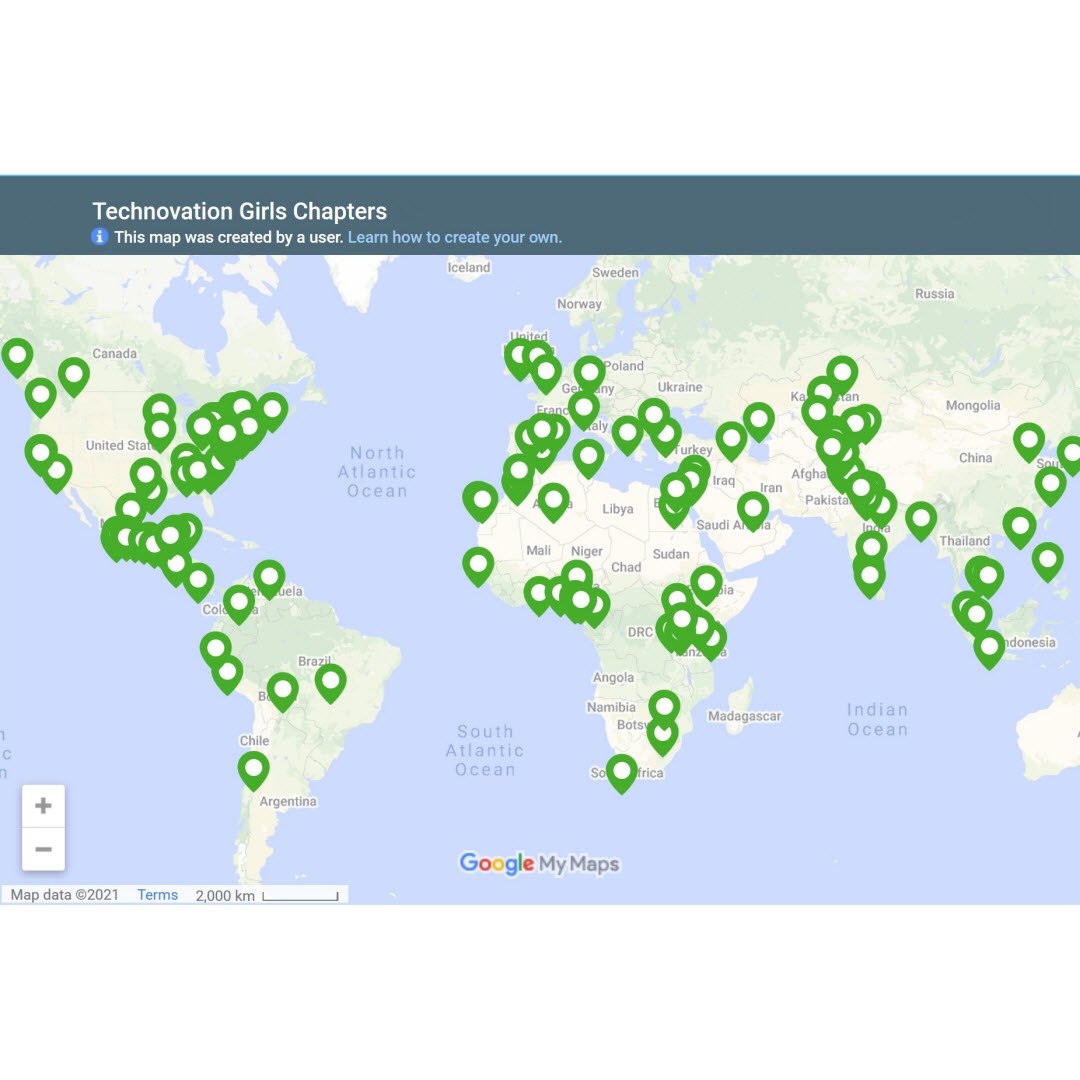 Screenshot: Karte mit Markern die zeigen Wo auf der
                        Welt Technovation präsent ist